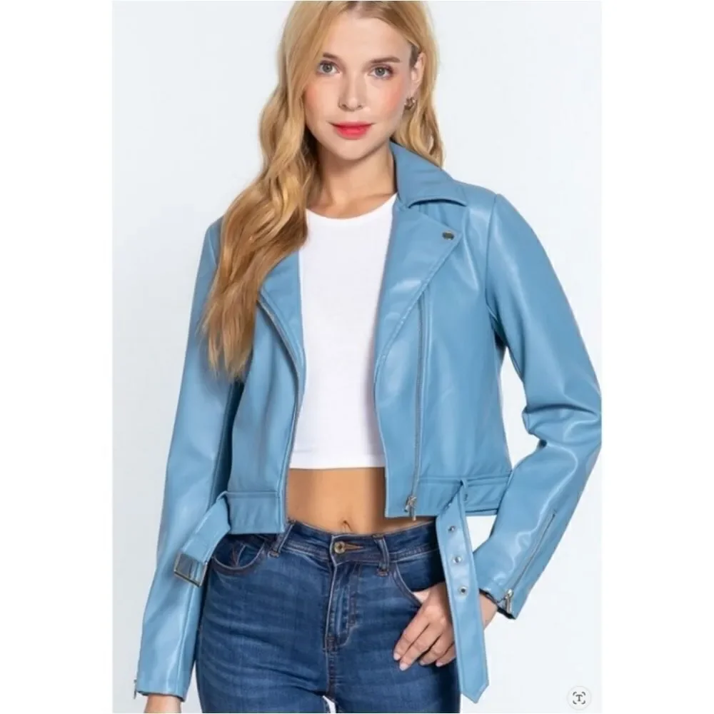 Active USA Vegan Belted Moto Jacket